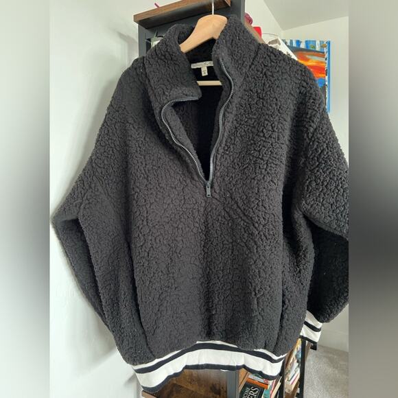 EXPRESS One Eleven Sherpa Fleece Quarter Zip Sweatshirt Varsity Stripe Womens M - Picture 7 of 9